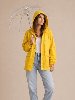 GAP Yellow Large Rain Jacket Lightweight Hooded Utility Outdoorsy Gear
